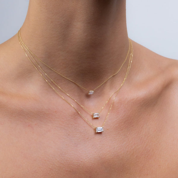 East West Emerald Diamond Necklace