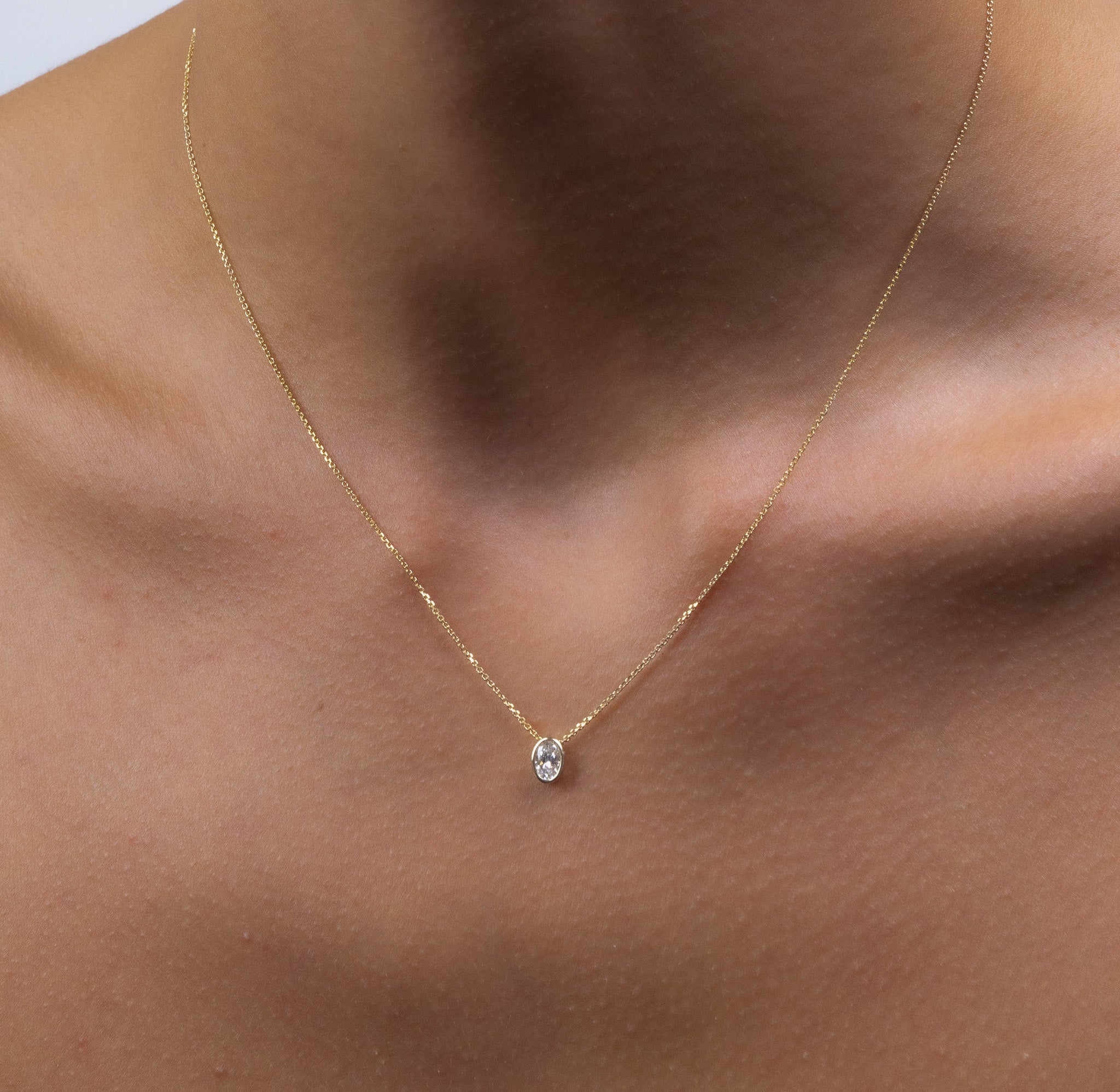 Bezel Oval Diamond Necklace
