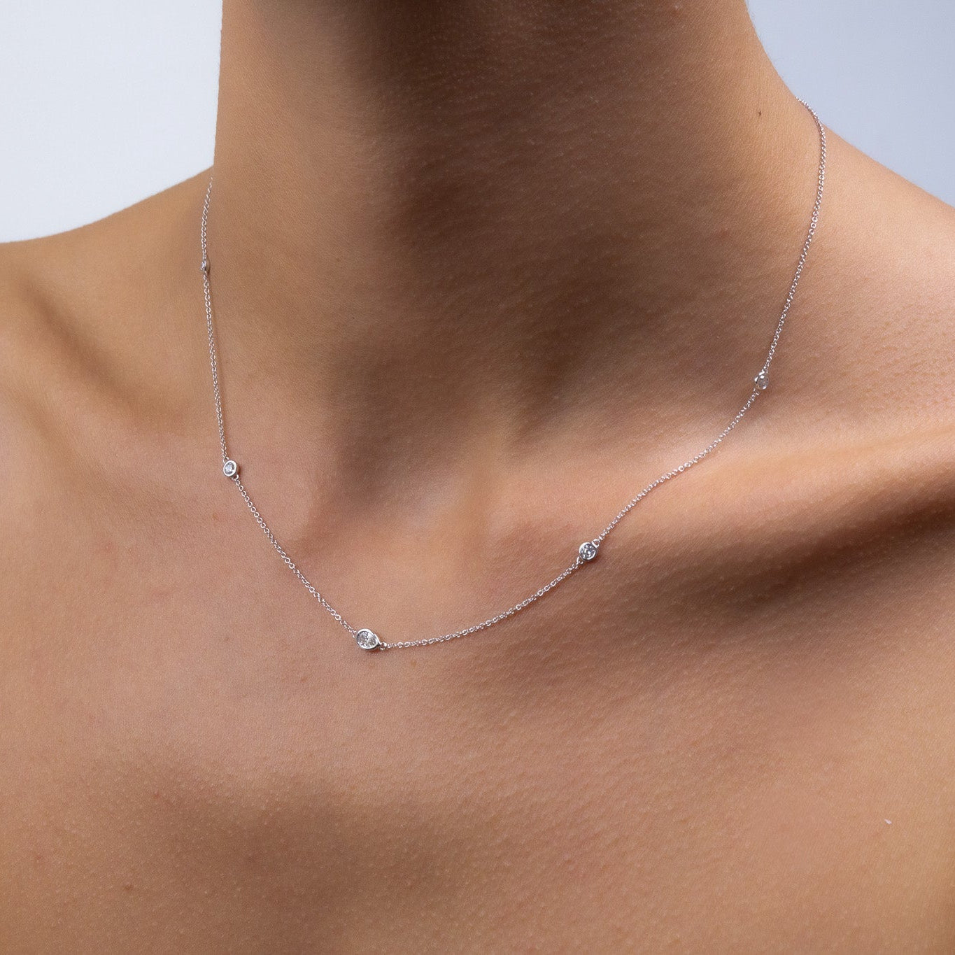 Pear and Round Diamond Station Necklace