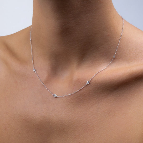 Pear and Round Diamond Station Necklace
