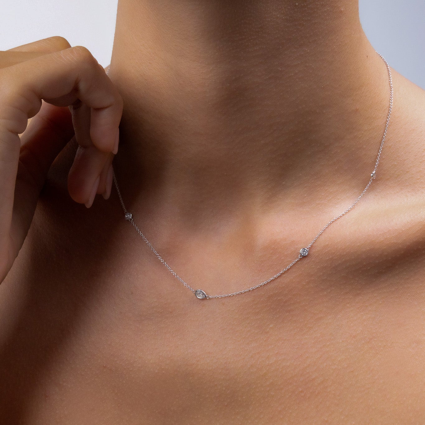 Pear and Round Diamond Station Necklace