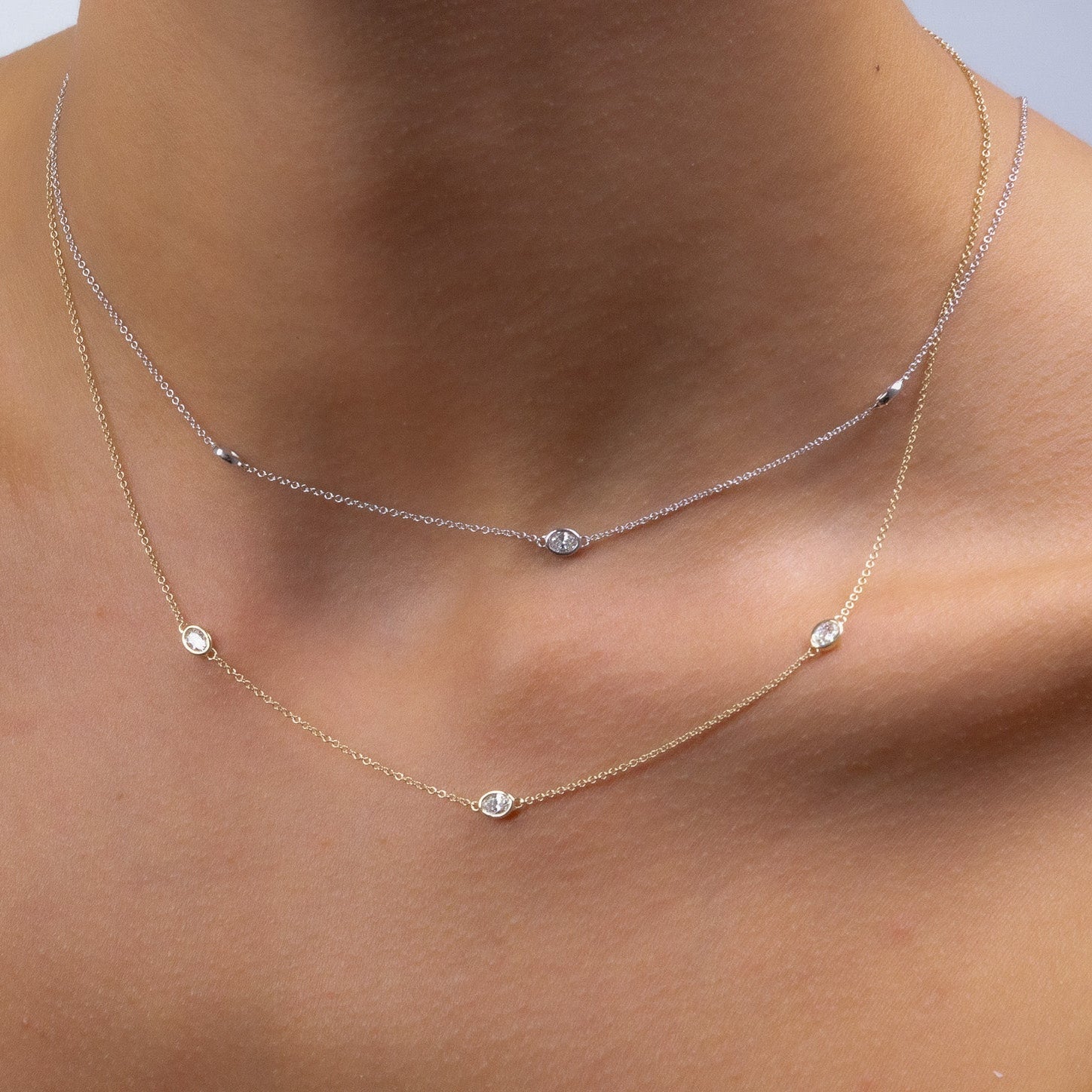 3 Oval Diamond Station Necklace
