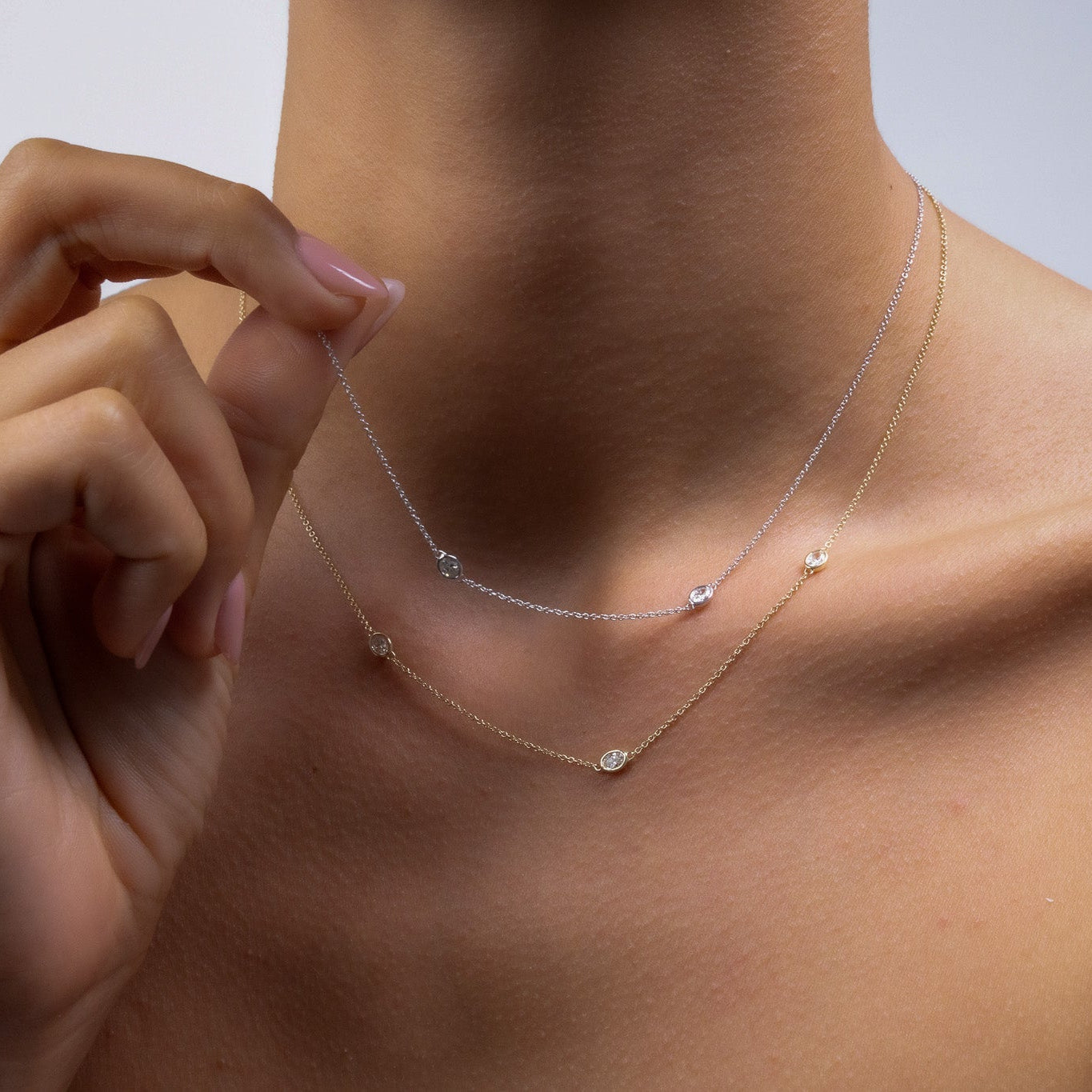 3 Oval Diamond Station Necklace