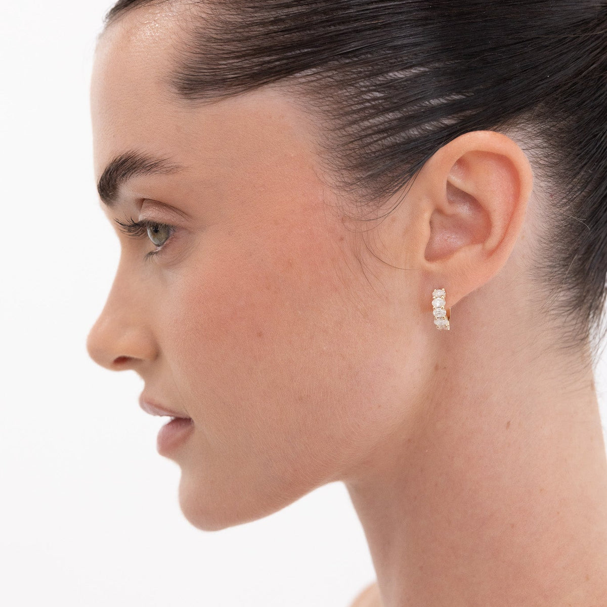 Oval Diamond Huggie Hoops