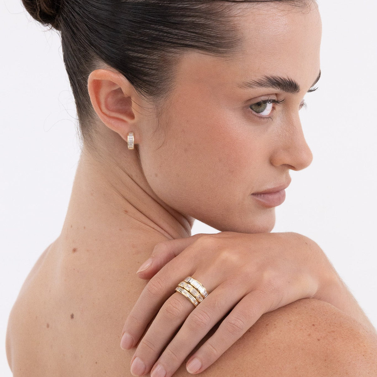 Channel Set Baguette Hoop Earrings