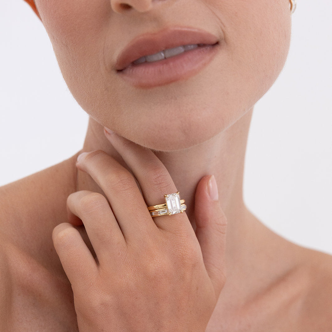 Rya 18K gold baguette diamond wedding ring with 8 lab-grown diamonds by Matthews Jewellers Newcastle