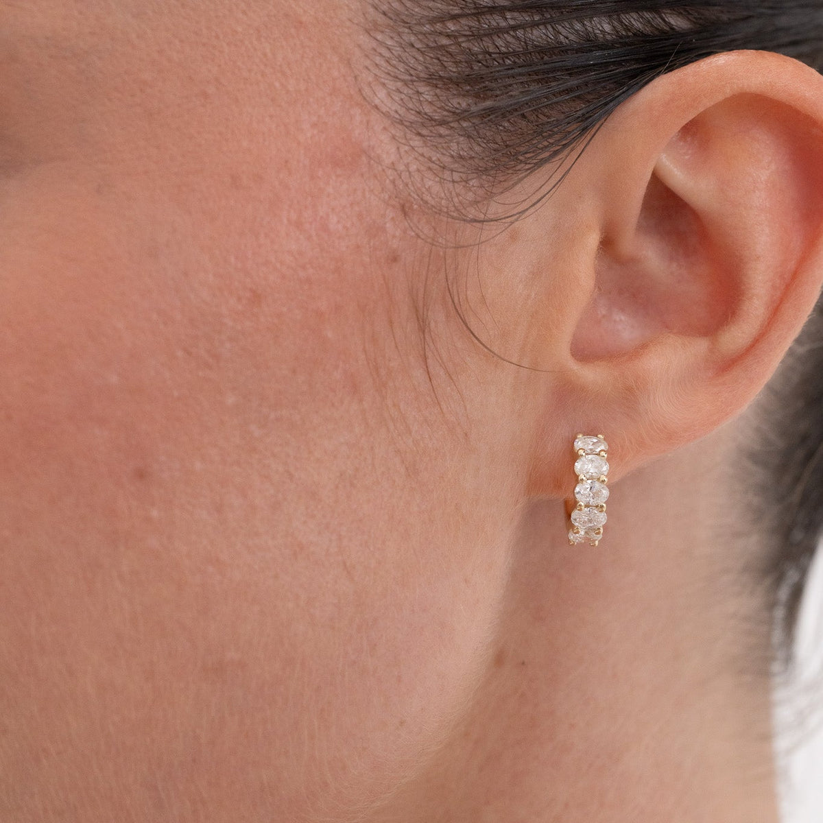 Oval Diamond Huggie Hoops