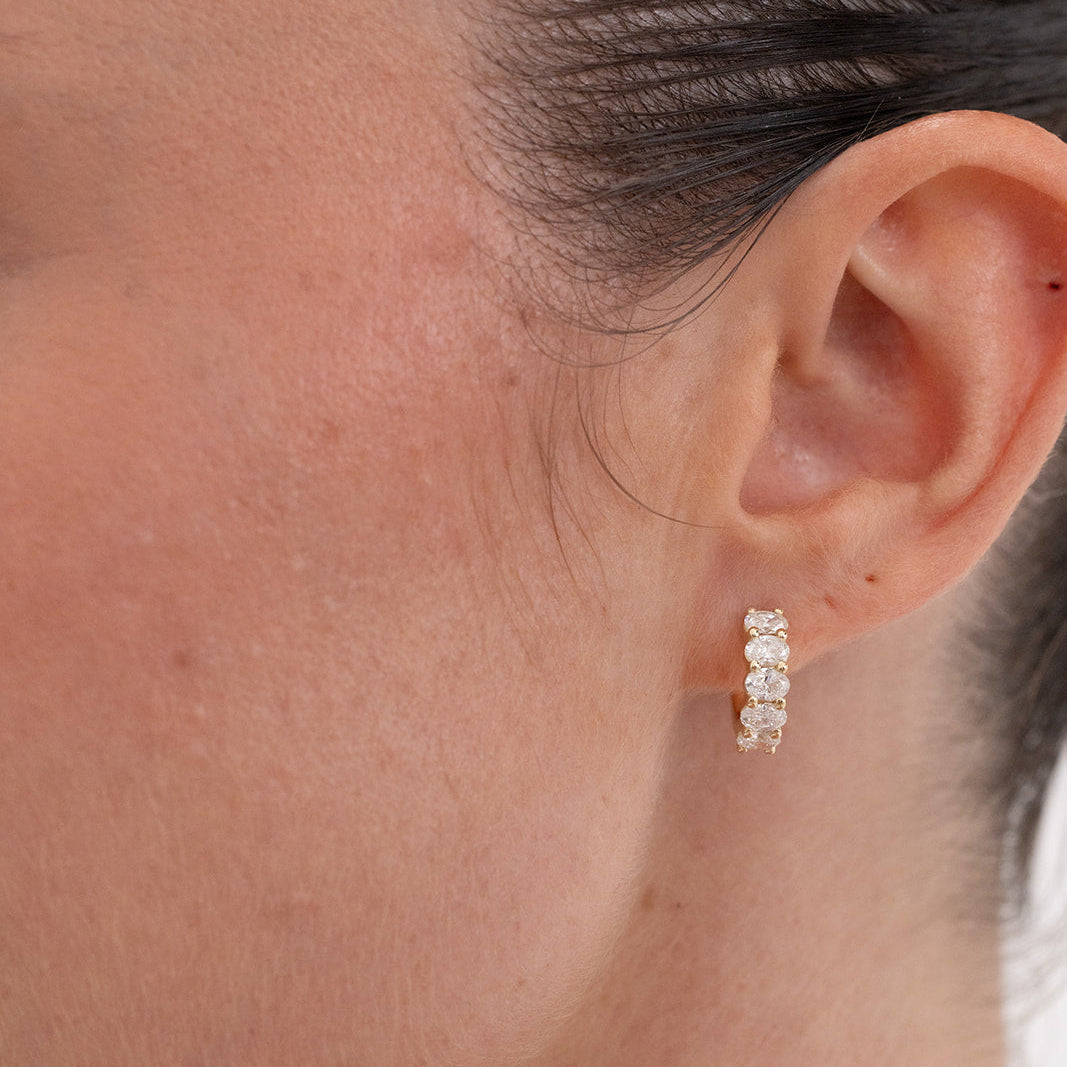 Oval Diamond Huggie Hoops