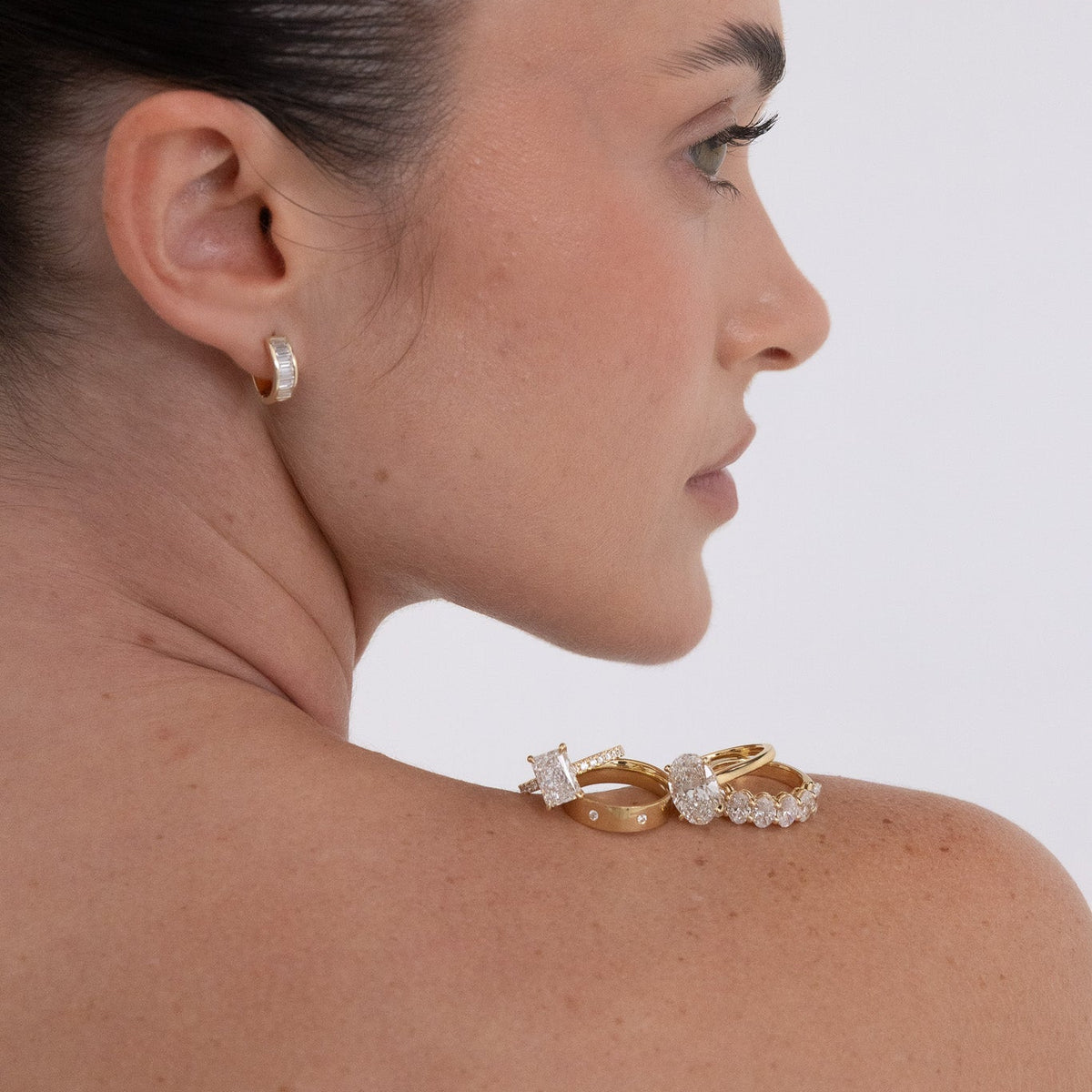 Channel Set Baguette Hoop Earrings