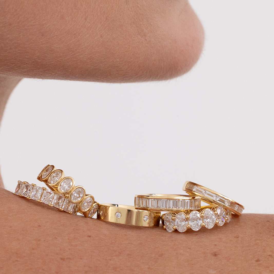 Diamond cigar band ring in 18k gold, handcrafted by Matthews Jewellers Newcastle