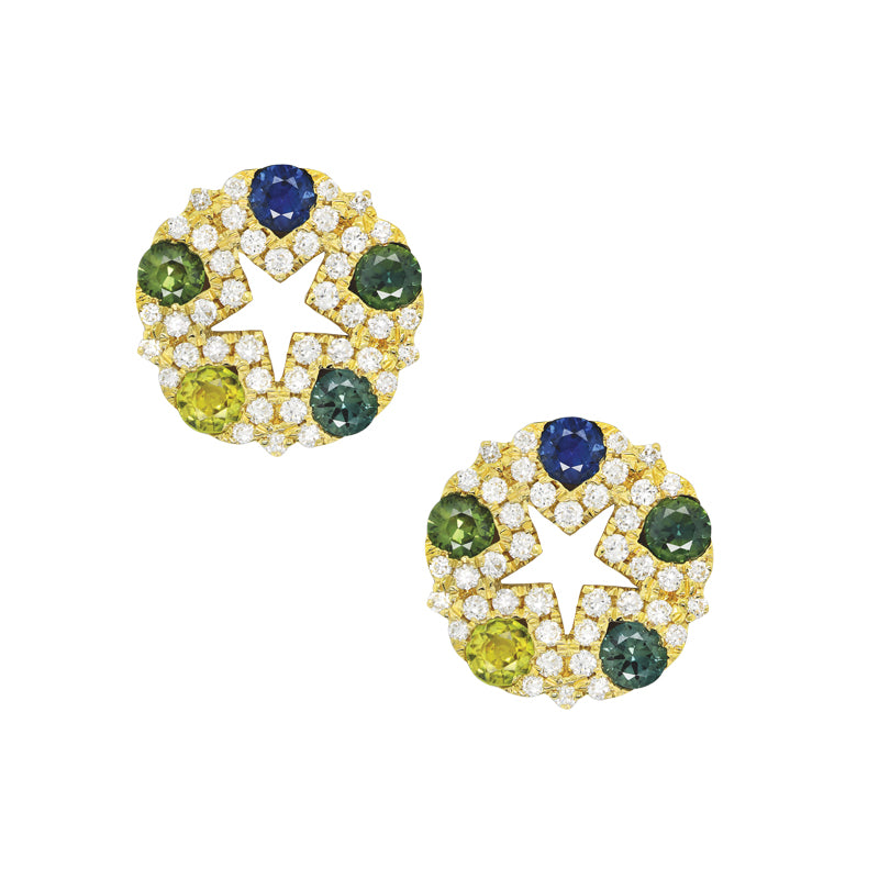 Mia 18ct Yellow Gold Australian Multicolour Sapphire Earrings - Matthews Jewellers
