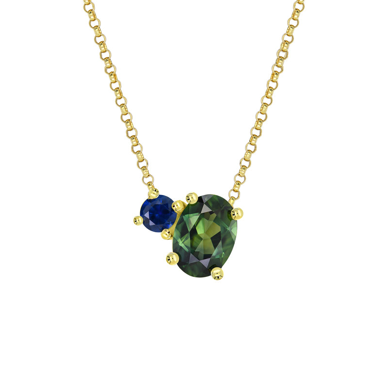 Toi Et Moi 9ct Yellow Gold Australian Teal Sapphire Necklace - Matthews Jewellers