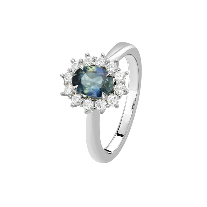Eleanor 18ct White Gold Australian Teal Sapphire Ring - Matthews Jewellers