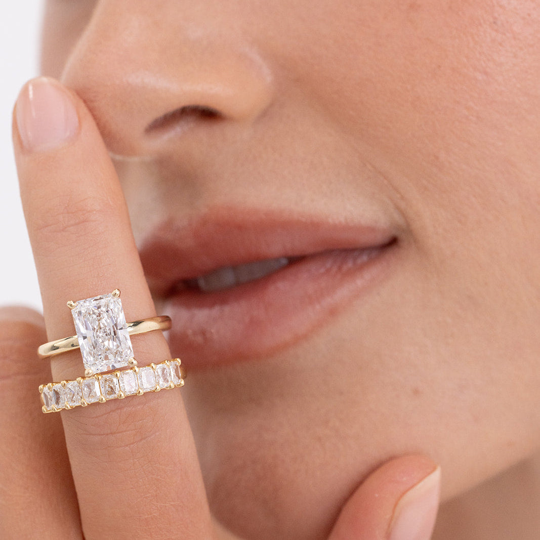 Roma radiant diamond wedding band in 18K gold with 7 to 9 small lab-grown radiant diamonds by Matthews Jewellers Newcastle