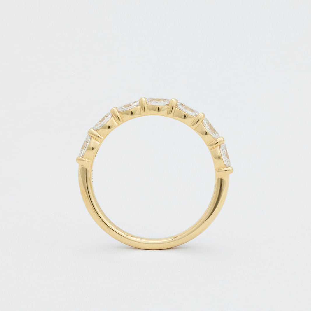 Oval diamond east west wedding ring in 18K gold with 7 lab-grown diamonds, handcrafted since 1957 from Matthews Jewellers Newcastle