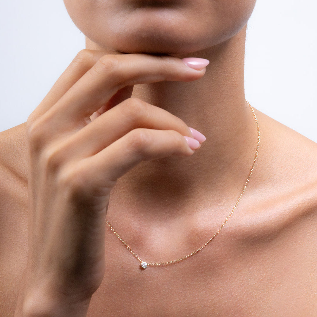 Petite Round Diamond Bezel Necklace | R2W