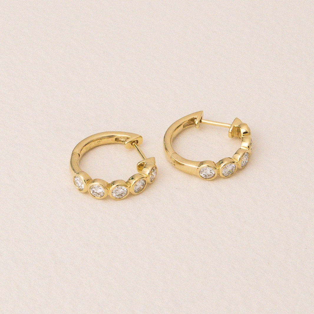 Round Diamond Bezel Huggies | Available Now