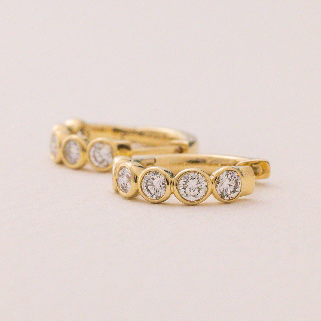 Round Diamond Bezel Huggies | Available Now