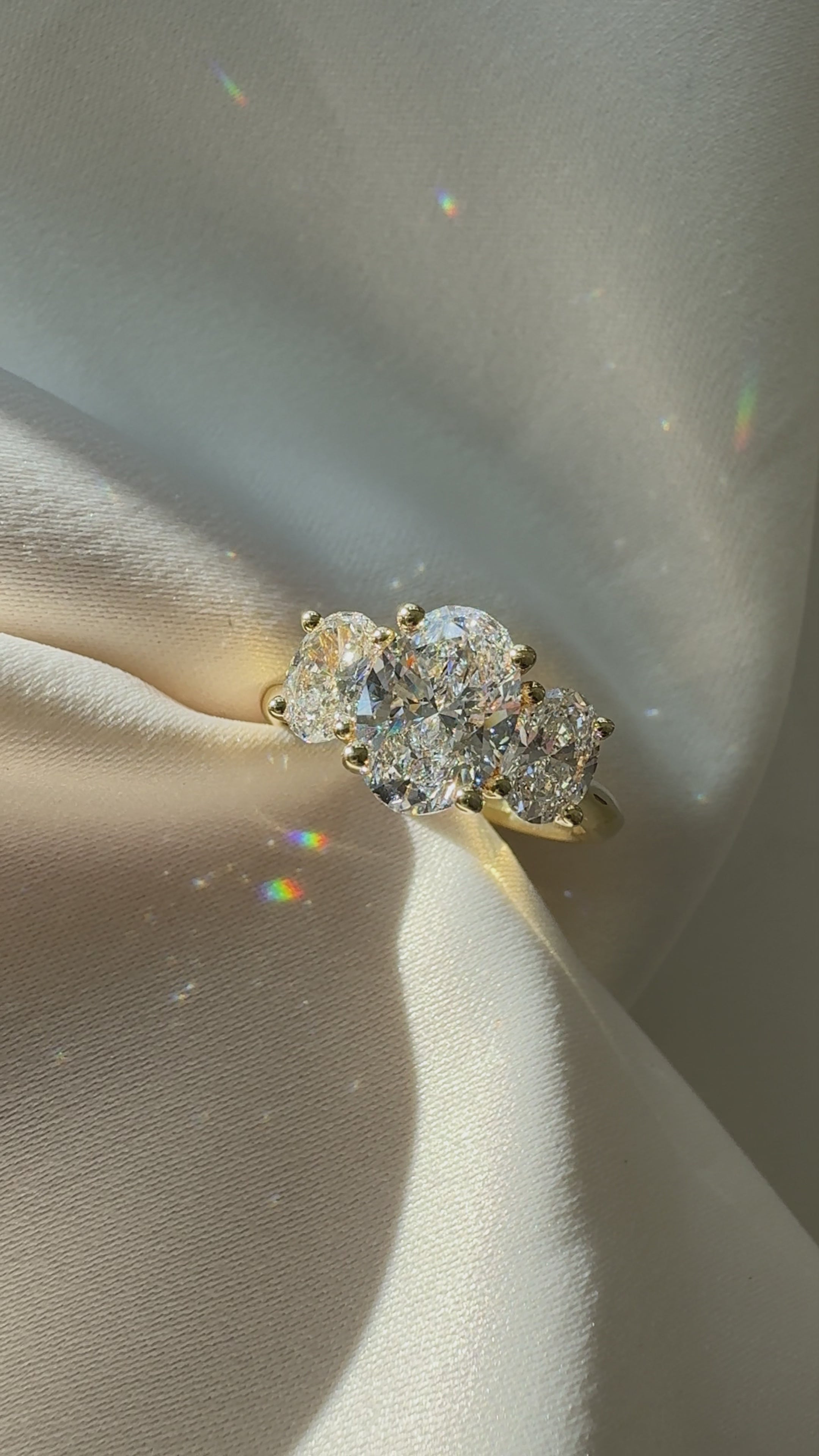 Mia 3.59ct lab grown diamond three stone engagement ring in 18k gold, Matthews Jewellers Newcastle