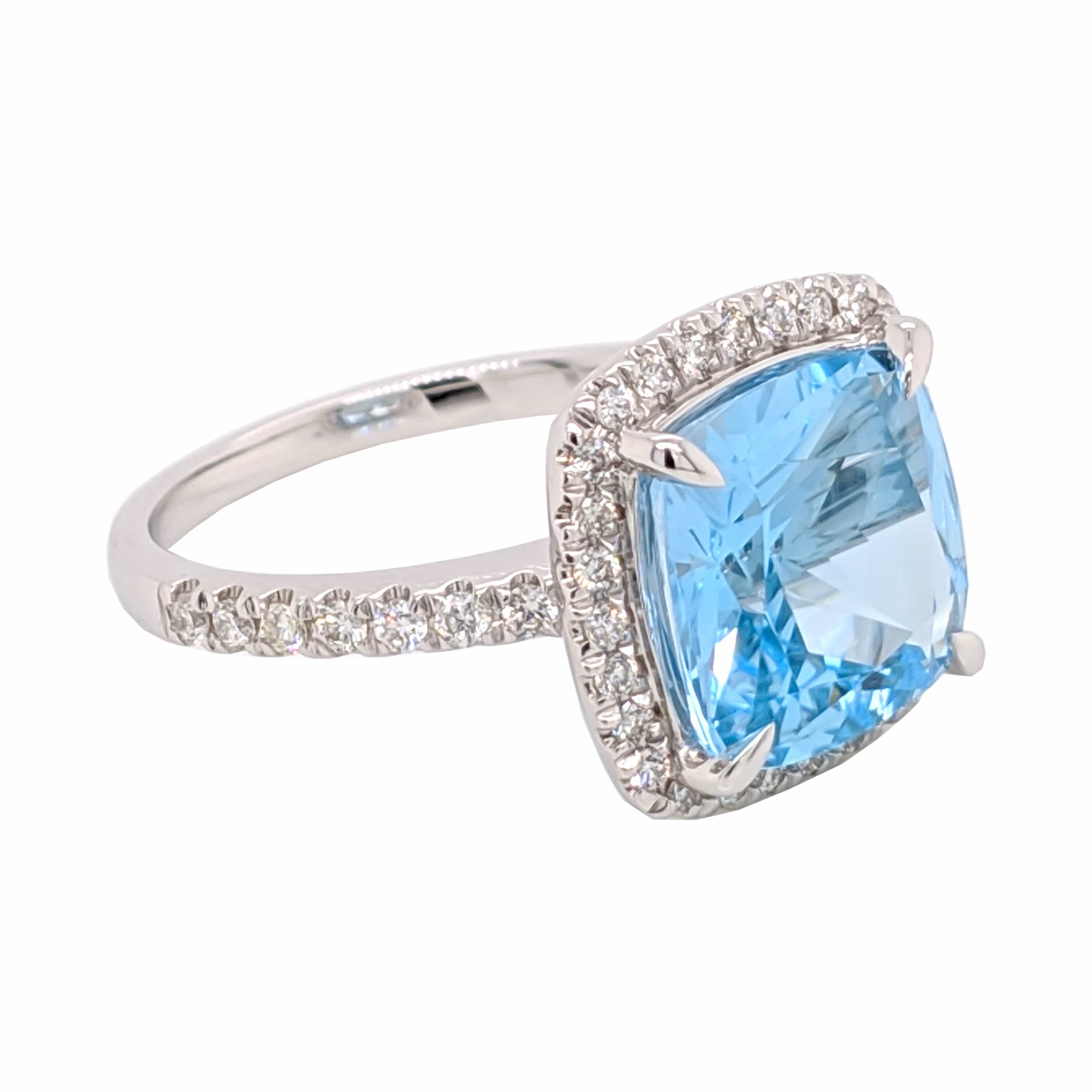 9K White Gold Blue Topaz and 0.37ct Diamond Ring - Matthews Jewellers