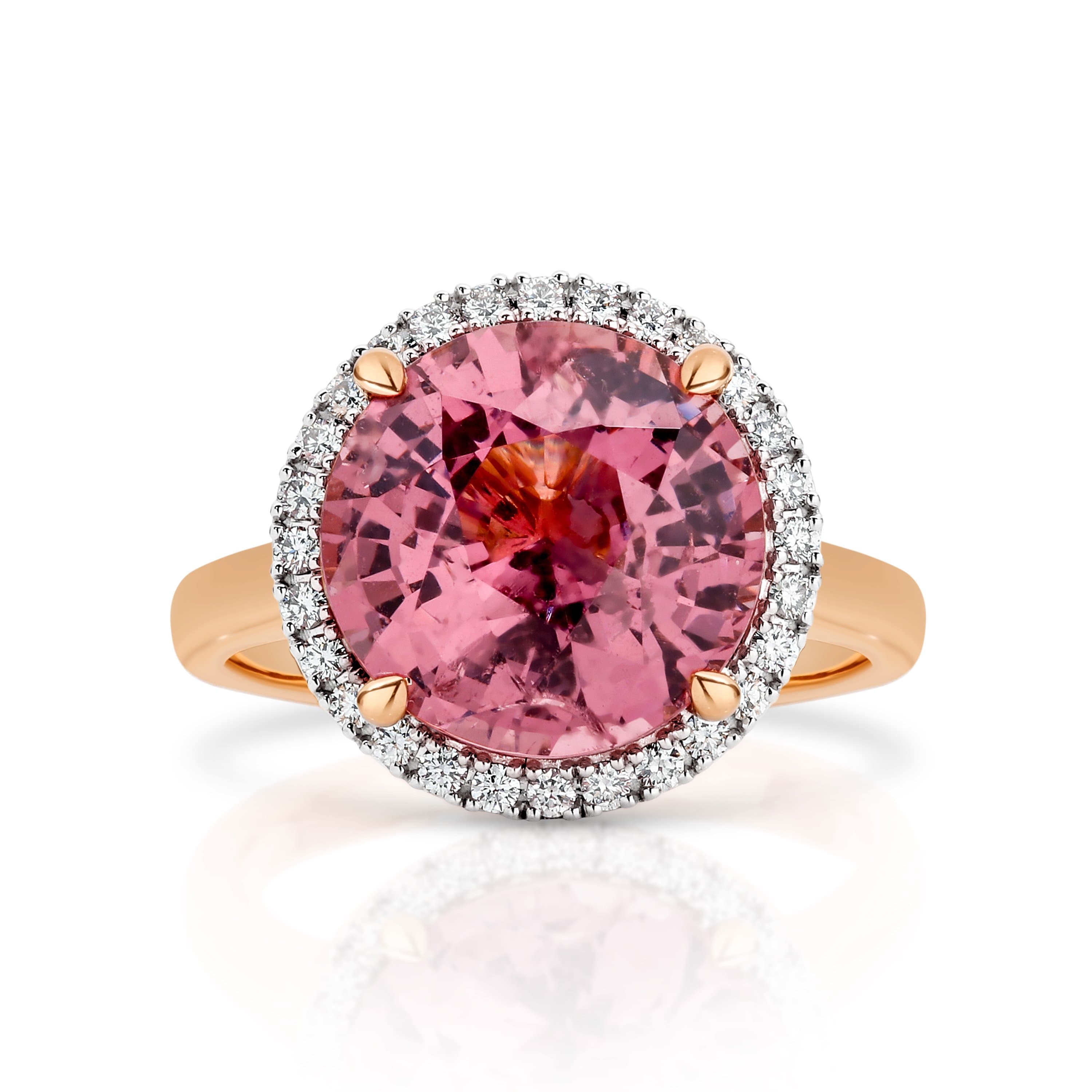 Round Natural Spinel and Diamond Ring