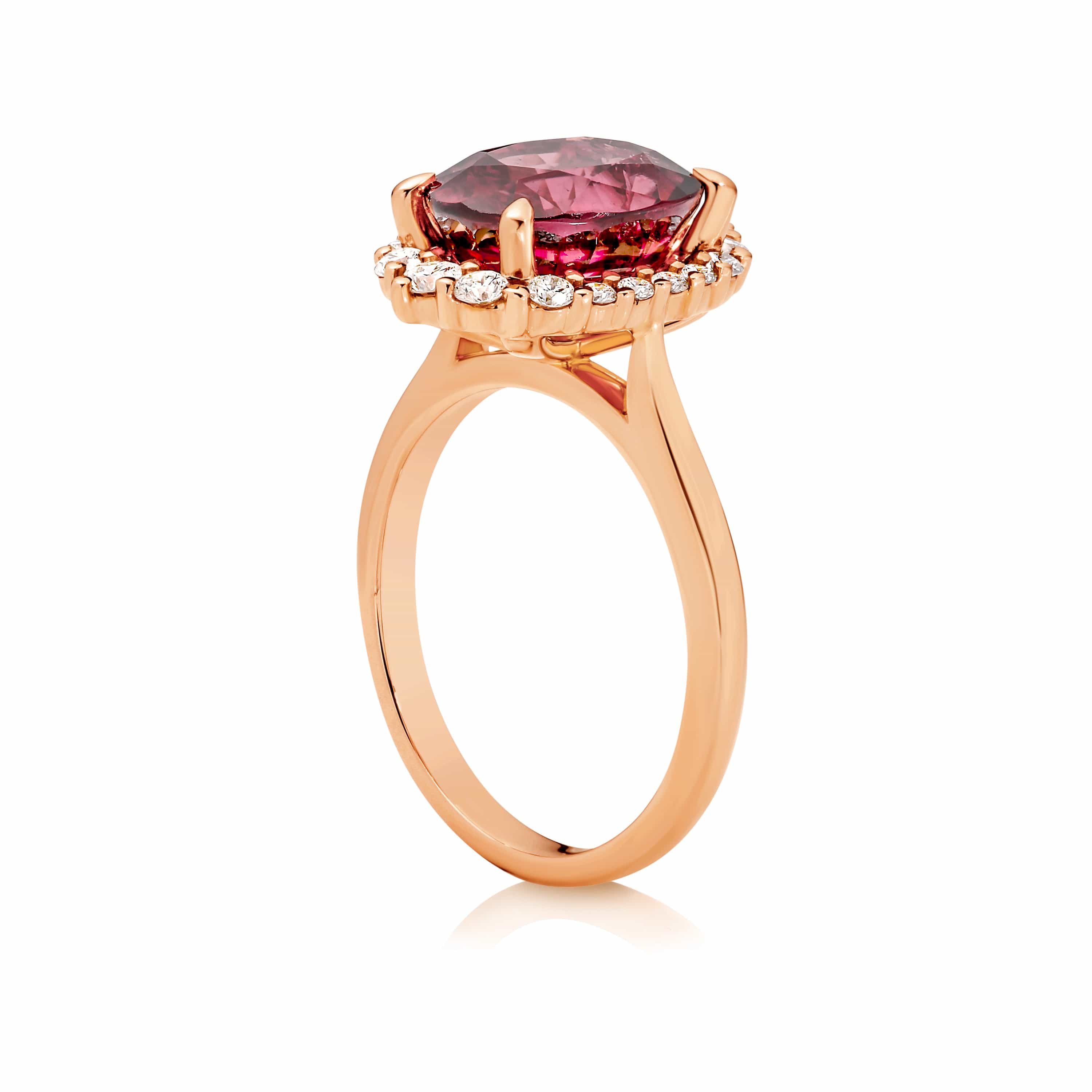 Oval Rubellite and Diamond Ring