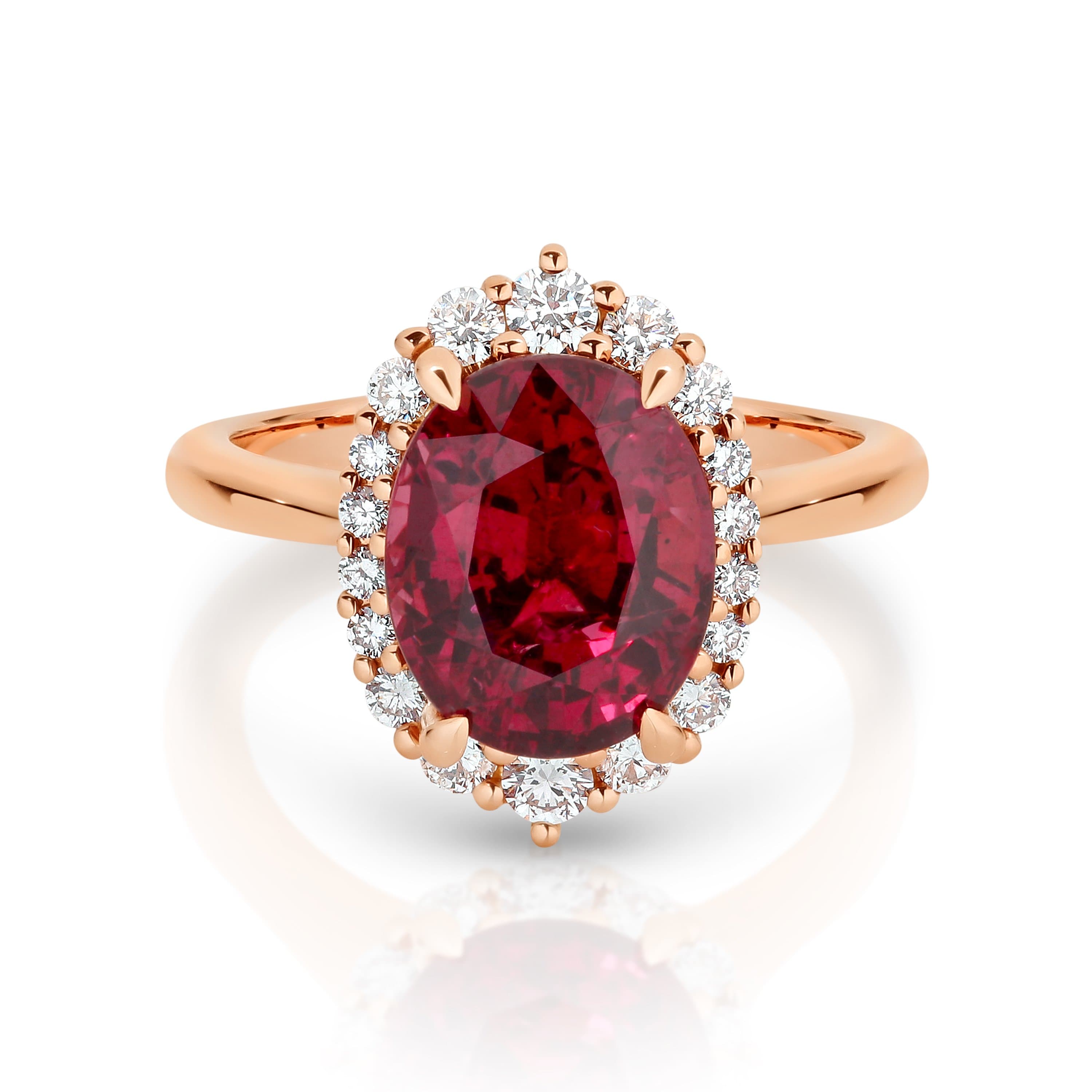 Oval Rubellite and Diamond Ring