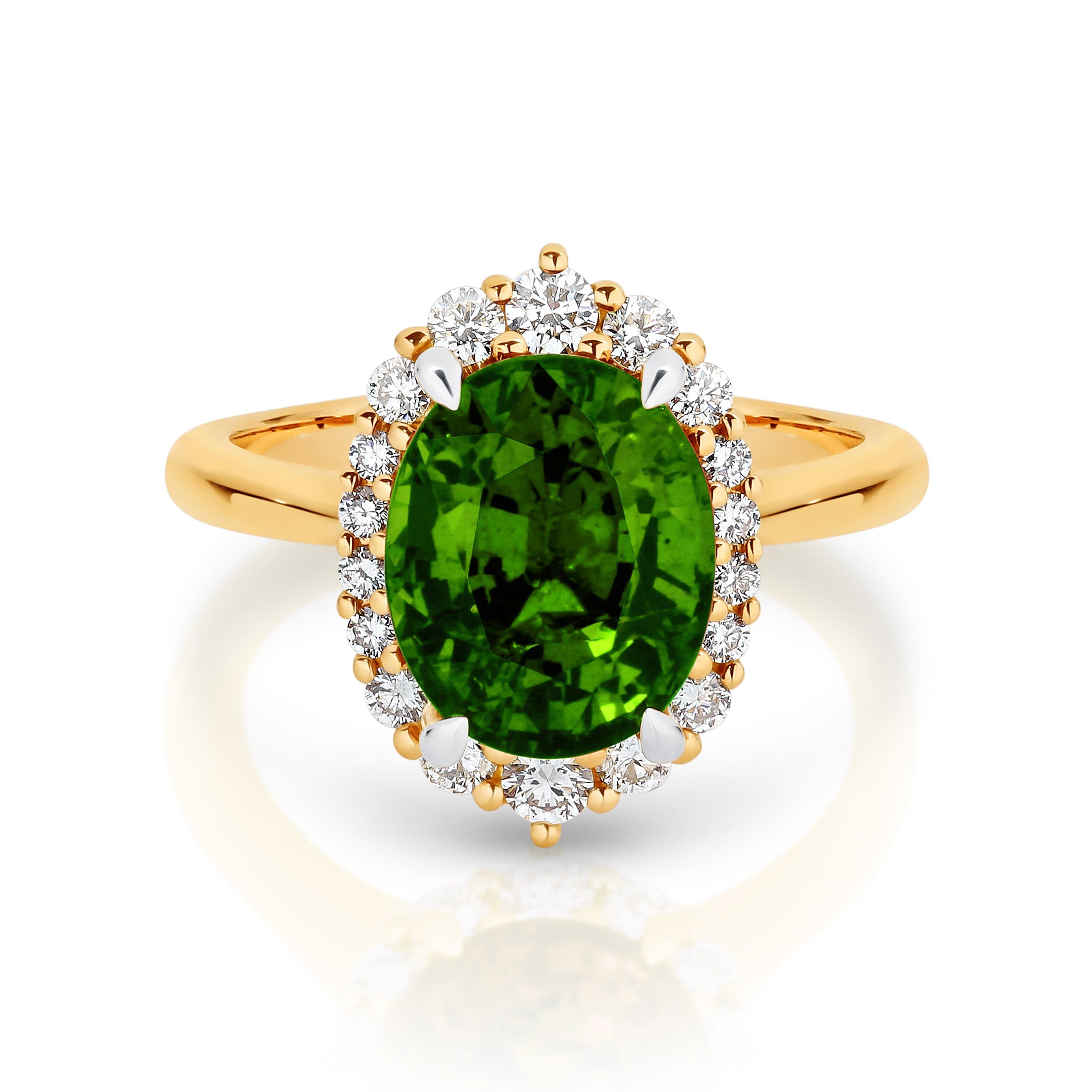 Oval Green Tourmaline and Diamond Ring