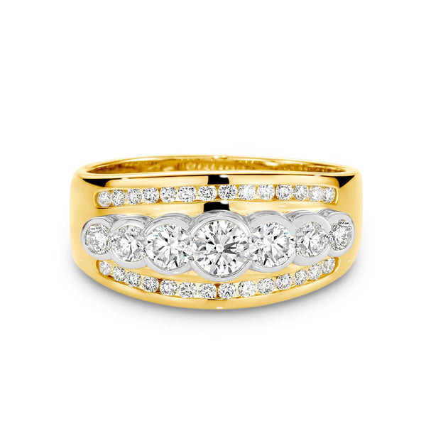 7 Stone Wide Band Ring