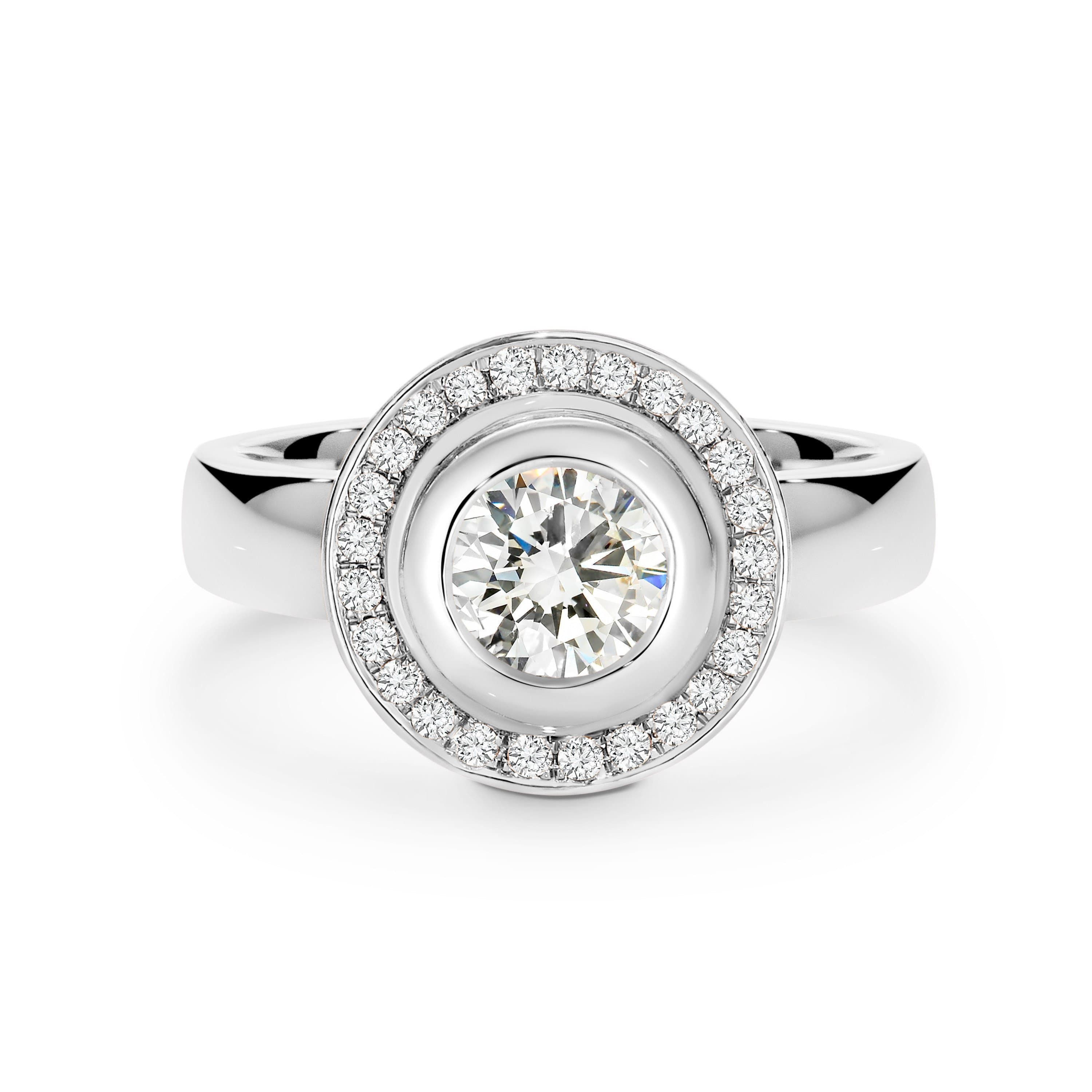 Leah | Round Brilliant Bezel Set Diamond Ring with Halo