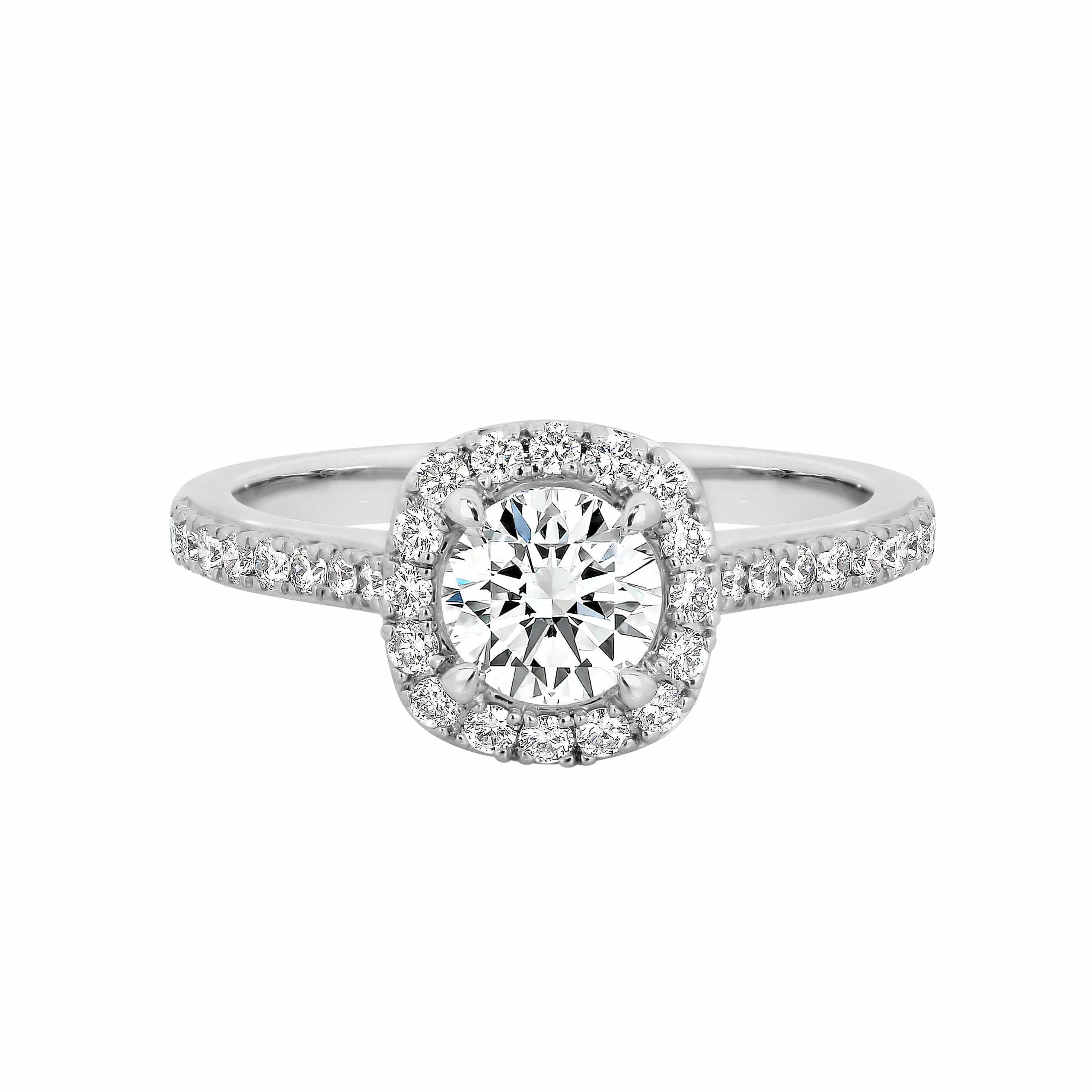 Aurora | Cushion Shaped Halo Diamond Engagement Ring with Shoulder Stones