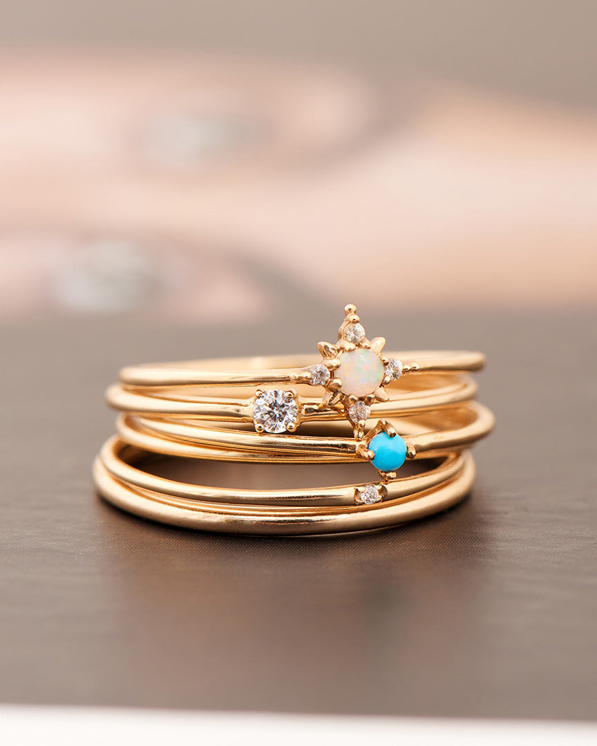 14kt Gold Opal and White Sapphire Star Ring