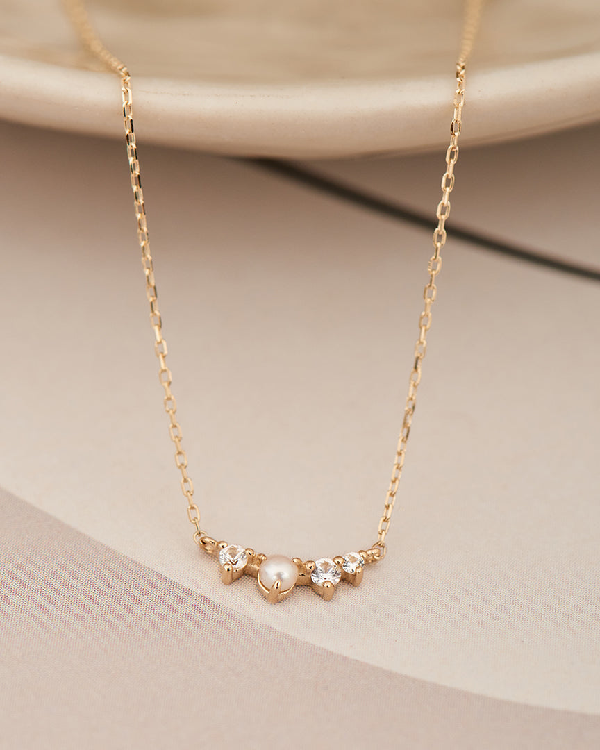 14kt Gold Pearl and White Sapphire Radiance Necklace
