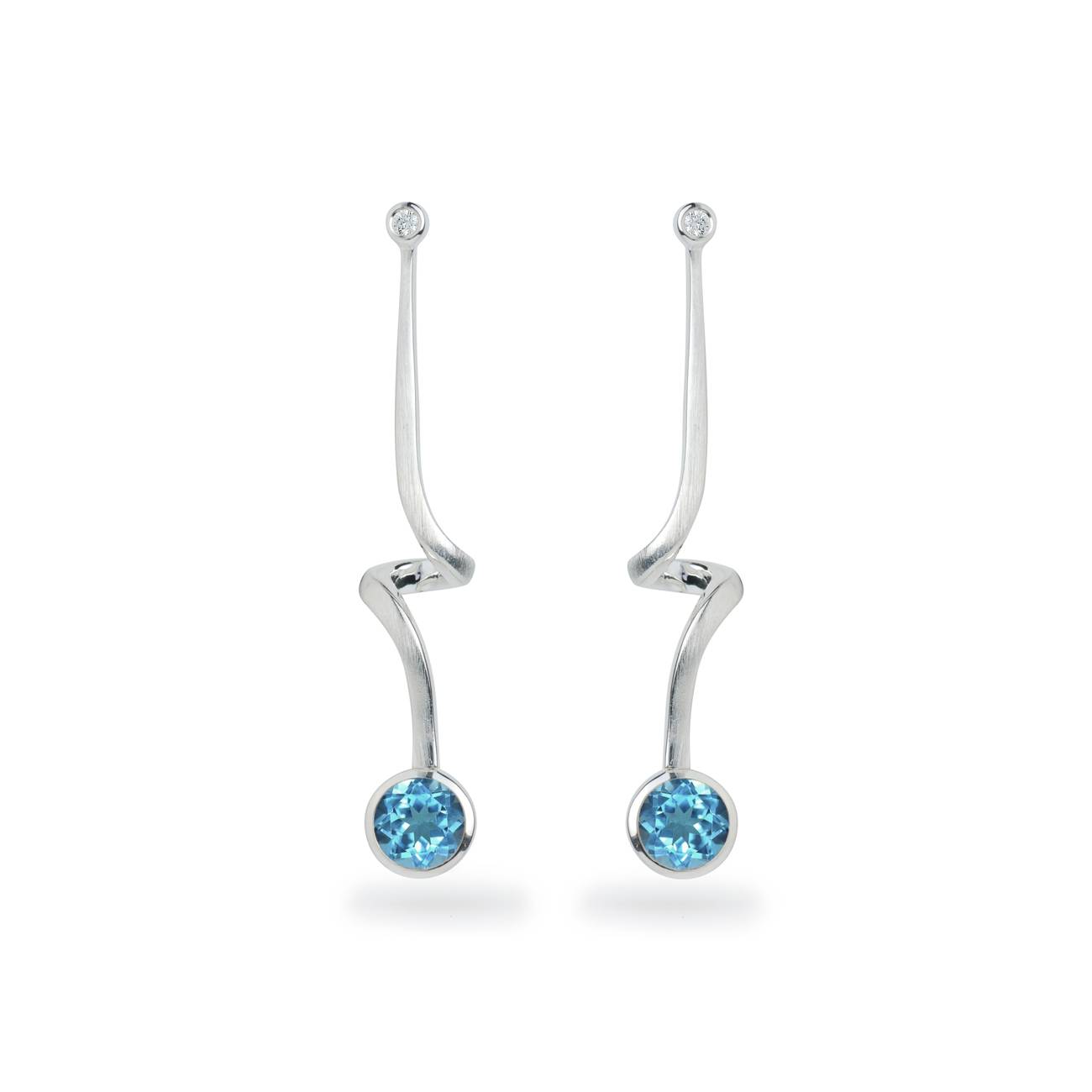 Pirouette Earrings Medium Blue Topaz and Diamonds