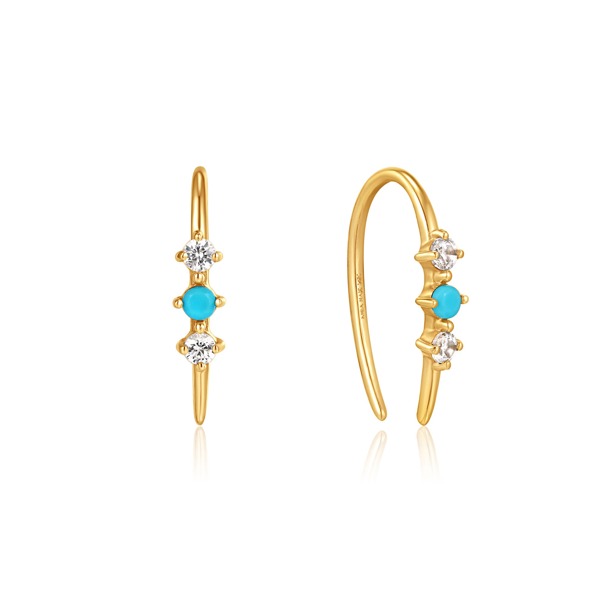 14kt Gold Turquoise Cabochon and White Sapphire Hook Earrings