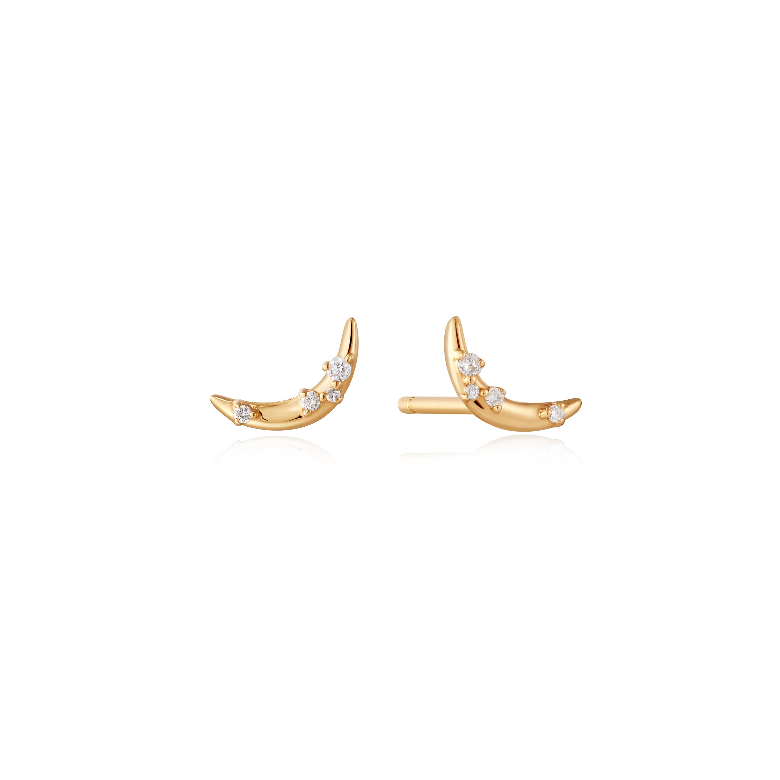 14kt Gold Stargazer Natural Diamond Moon Stud Earrings