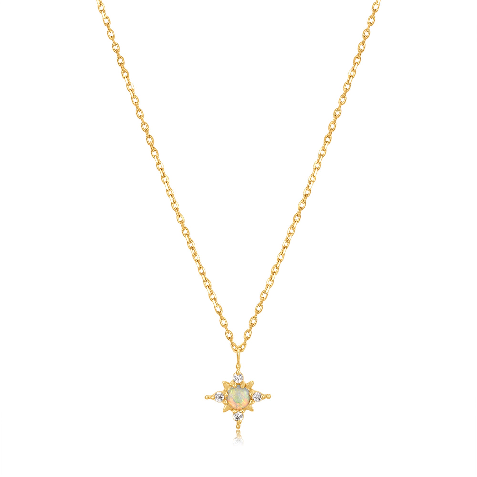 14kt Gold Opal and White Sapphire Star Necklace