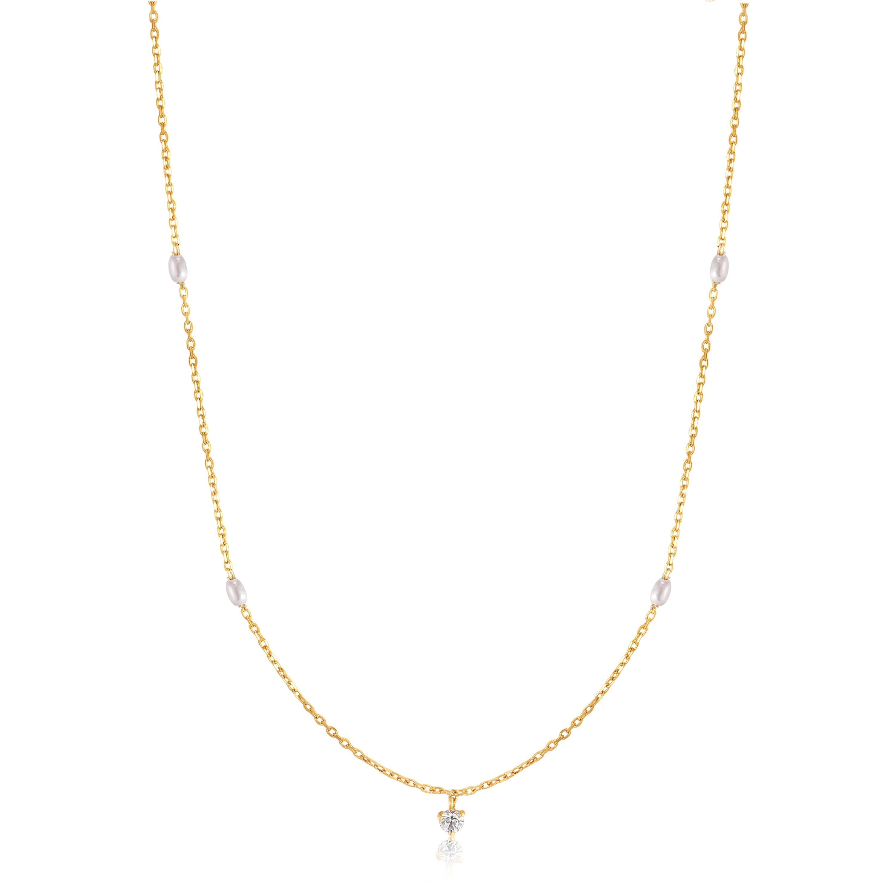 14kt Gold Pearl and White Sapphire Necklace