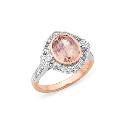 Rose and White Gold Morganite and Diamond Ring