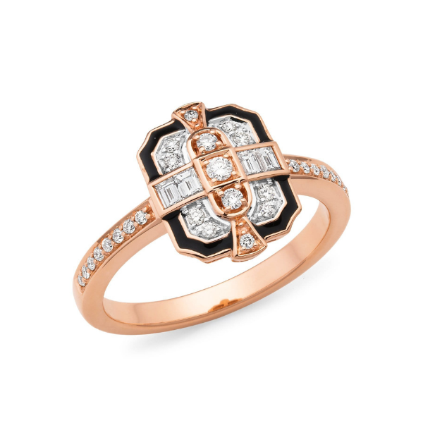 Diamond and Black Enamel Art Deco Dress Ring