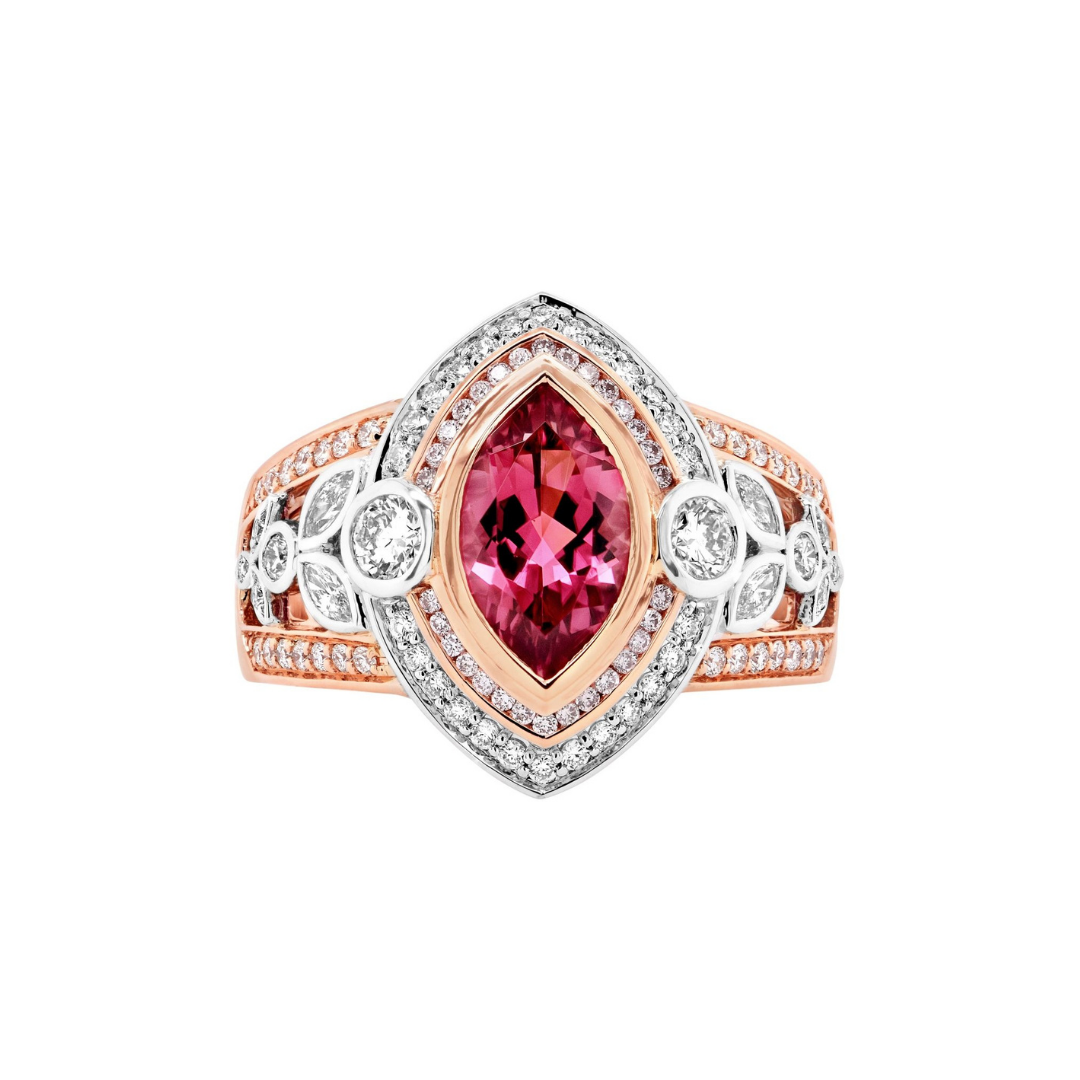 Marquise Pink Tourmaline and Diamond Ring