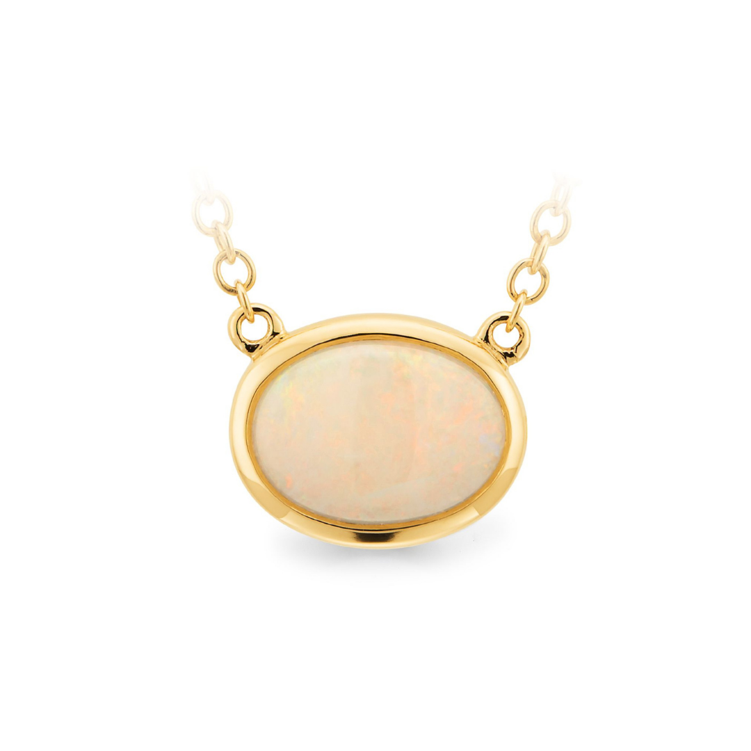 White Opal Bezel Set Necklace