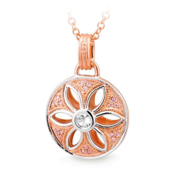White Sapphire and Diamond Pendant in Rose Gold