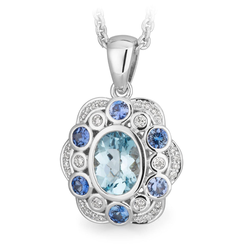 Aquamarine, Ceylon Sapphire and Diamond Pendant - Matthews Jewellers